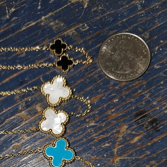 Hope, Faith, Love and Luck clover fashion necklace 16 inches black clovers - Picture 10 of 15